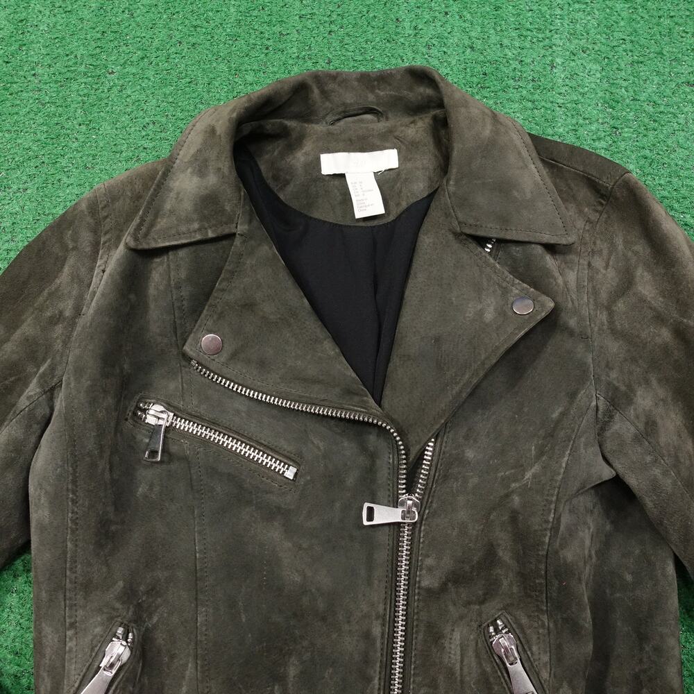 H&M SUEDE LEATHER BIKER STYLE HEAVY METAL JACKET WOMENS‎ SIZE 8 - Picture 2 of 10